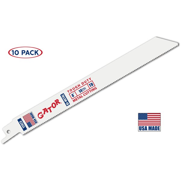 Gator Reciprocating Saw Blade, 8 in x 3/4 in x 14 TPI, Tough Duty Metal Cutting, 10PK 12023-10 - main
